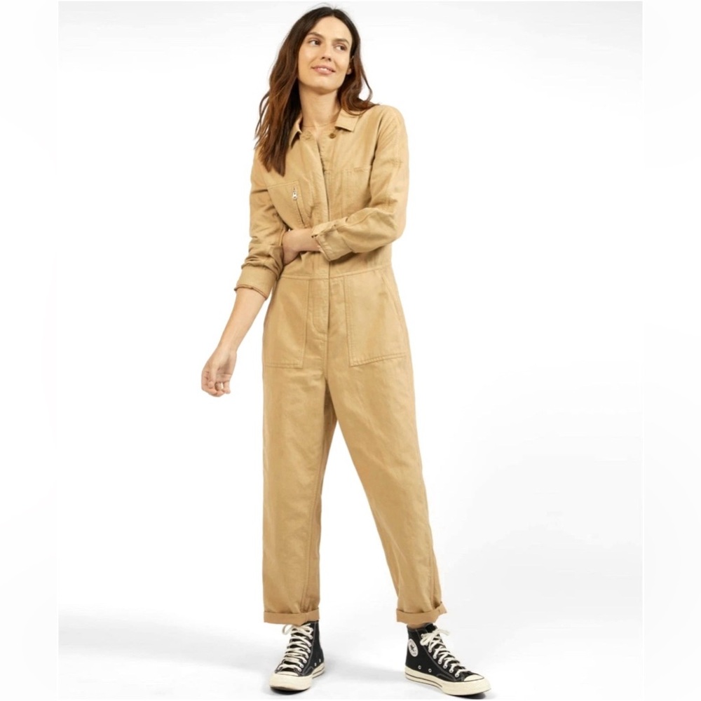 OUTERKNOWN Organic Cotton Canvas Utility Jumpsuit Full Zipper 6 Pockets Medium
